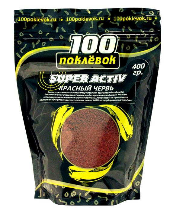 Активатор клева 100 Поклевок Super Activ красный червь 400гр - фото 1