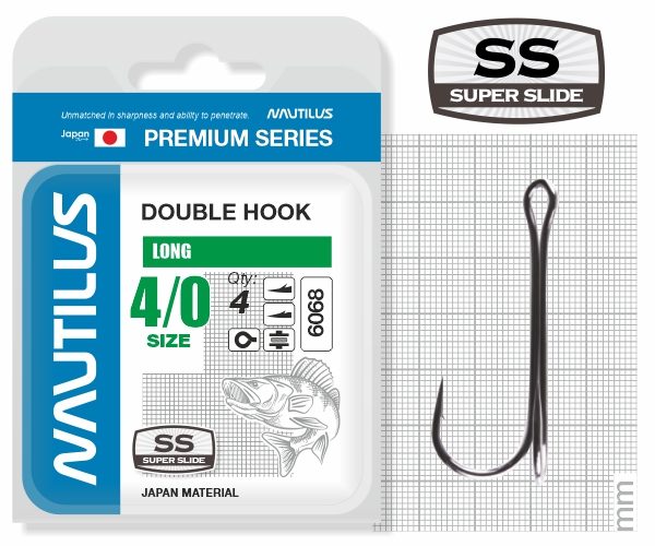 Крючок двойной Nautilus Двойной Double Long Premium Series 6068BN № 4/0 (4шт) - фото 1
