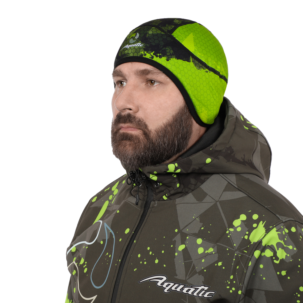 Шапка Aquatic теплая softshell флис camo lime khaki - фото 1