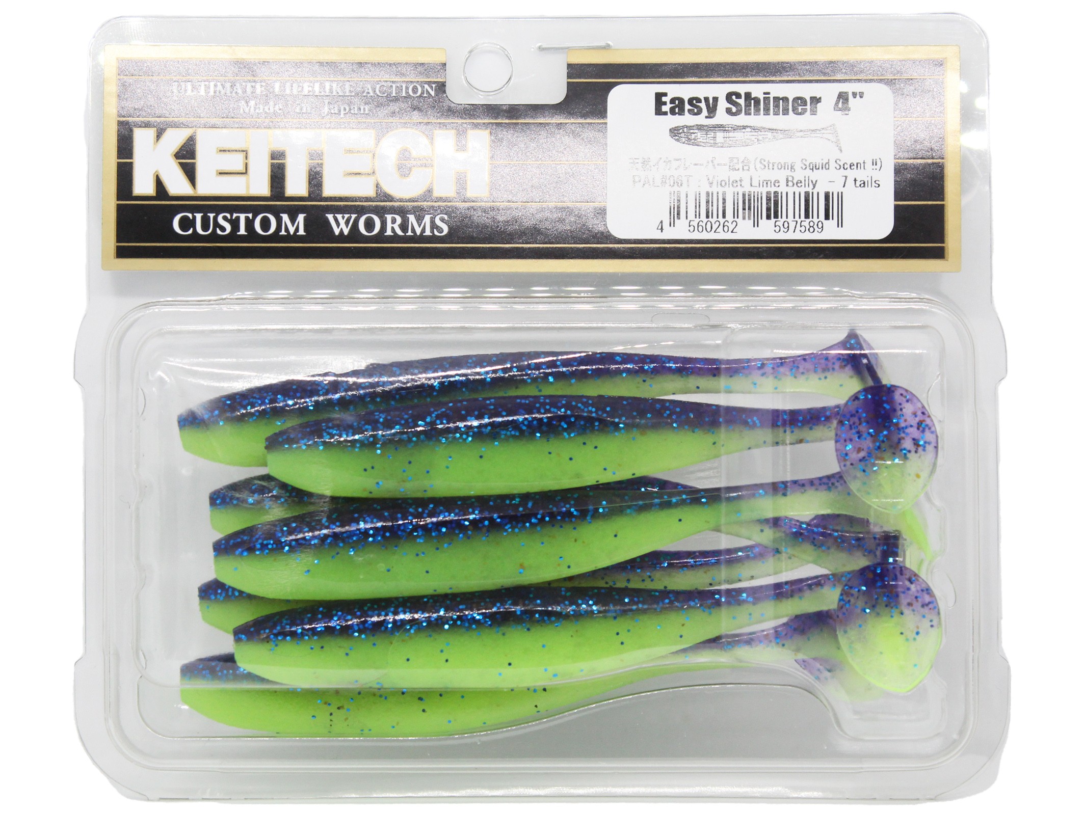 Приманка Keitech виброхвост Easy shiner 4&quot; Pal 06 Violet lime belly - фото 1