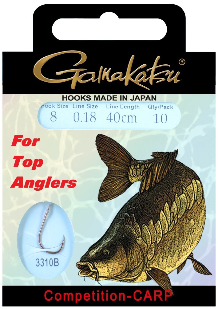 Крючок Gamakatsu с поводком Booklet carp 3310F 0,22мм 60см №8 - фото 1