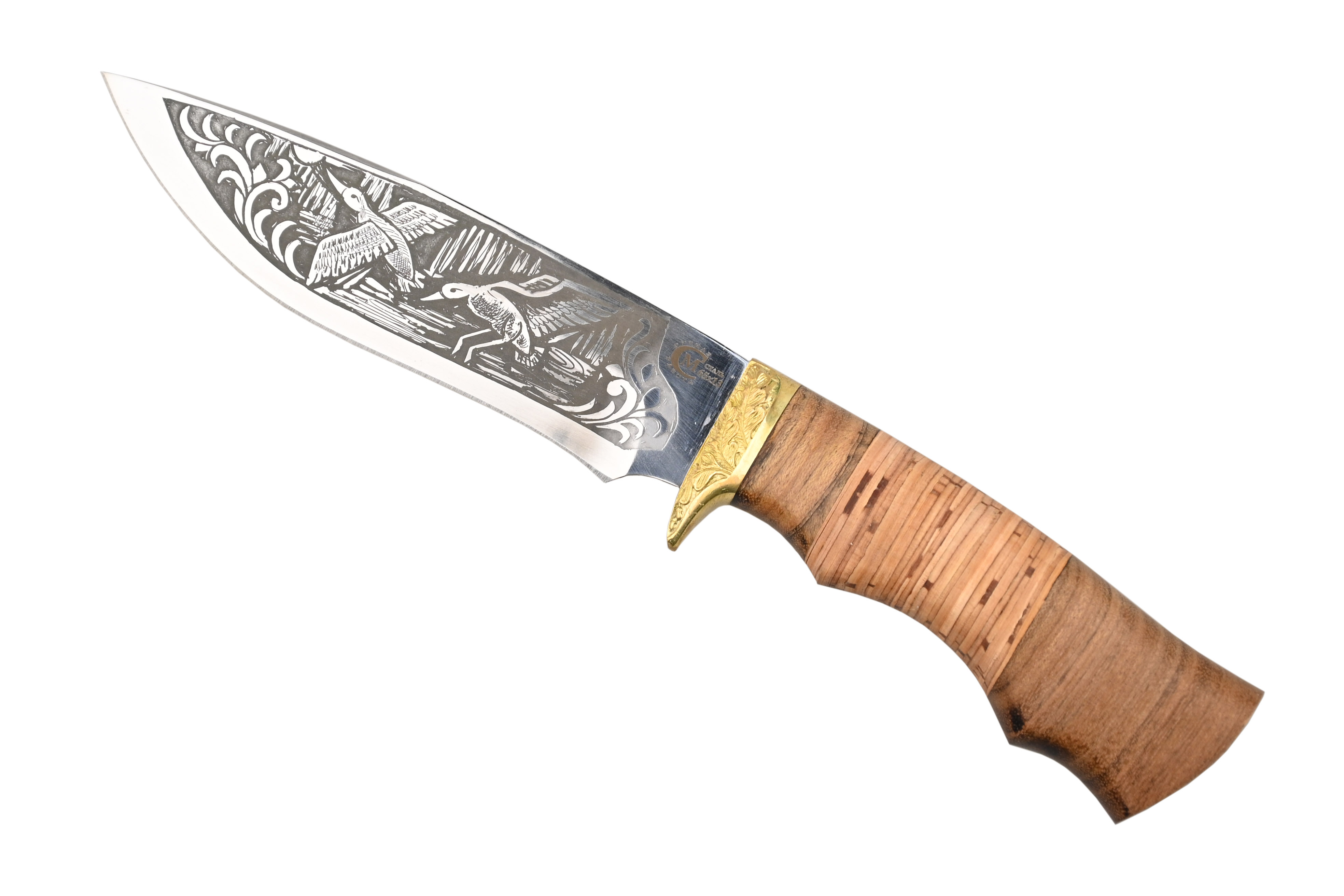 Нож ИП Семин Близнец сталь 65х13 литье береста гравировка - фото 1