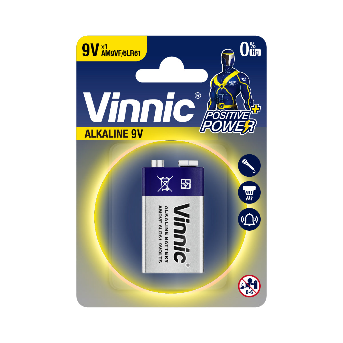 Батарейка VINNIC 6LR61 9В - фото 1