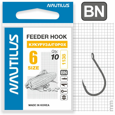 Крючок Nautilus Sting Feeder Кукуруза/горох S-1138BN № 6 - фото 1