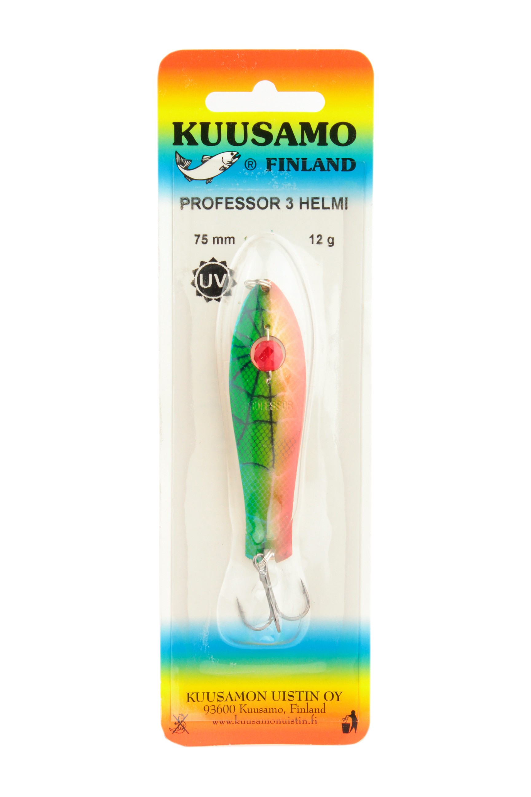 Блесна Kuusamo Professor3 бусина 75мм 12гр GR/Fye/R-S UV - фото 1