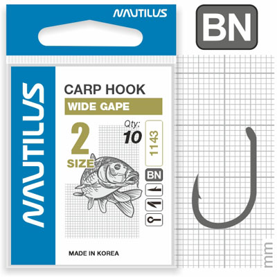 Крючок Nautilus Sting Carp Wide gape S-1143BN № 2 - фото 1
