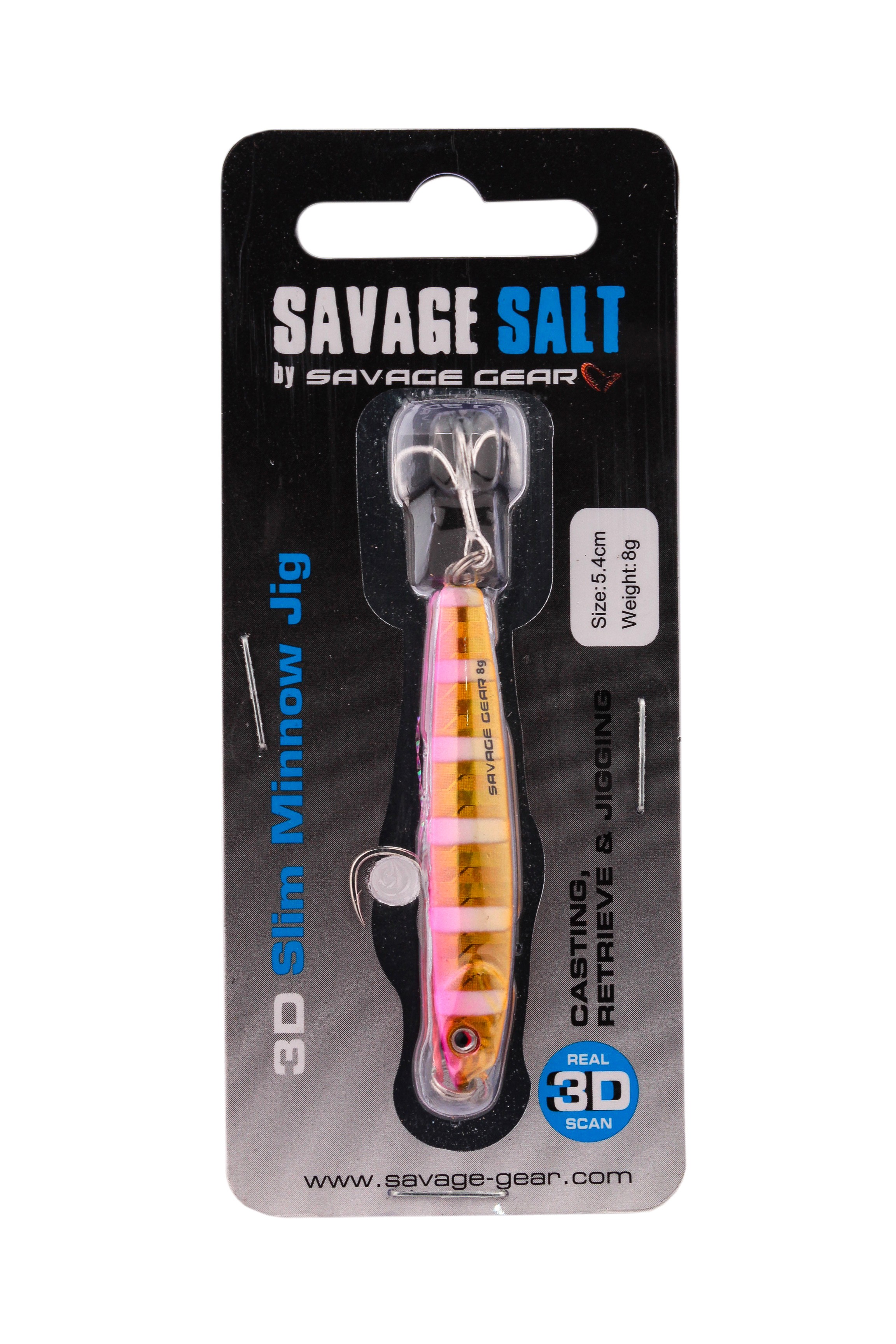 Пилькер Savage Gear 3D Slim Minnow Jig 8гр 5.4см Gold Pink Zebra - фото 1