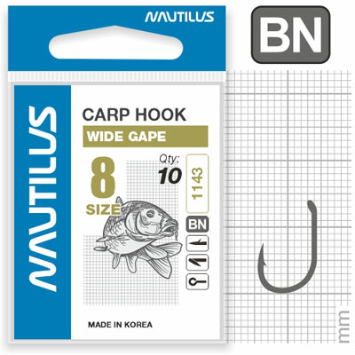 Крючок Nautilus Sting Carp Wide gape S-1143BN № 8 - фото 1