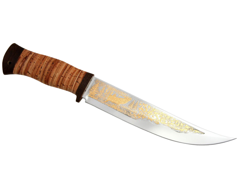 Нож Росоружие Атаман 95x18 береста позолота гравировка - фото 1