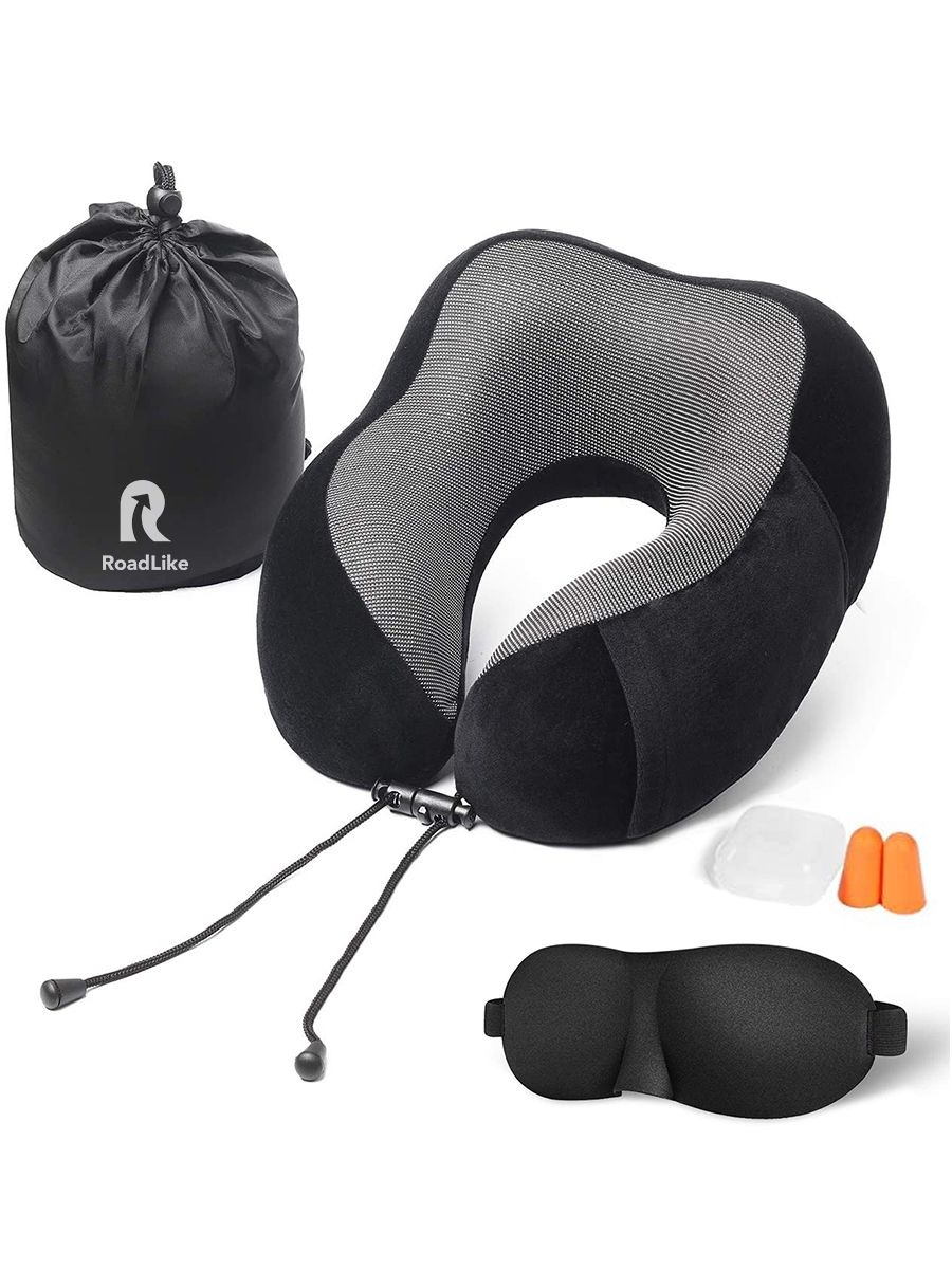 Подушка RoadLike Travel kit velvet с эффектом памяти черный - фото 1