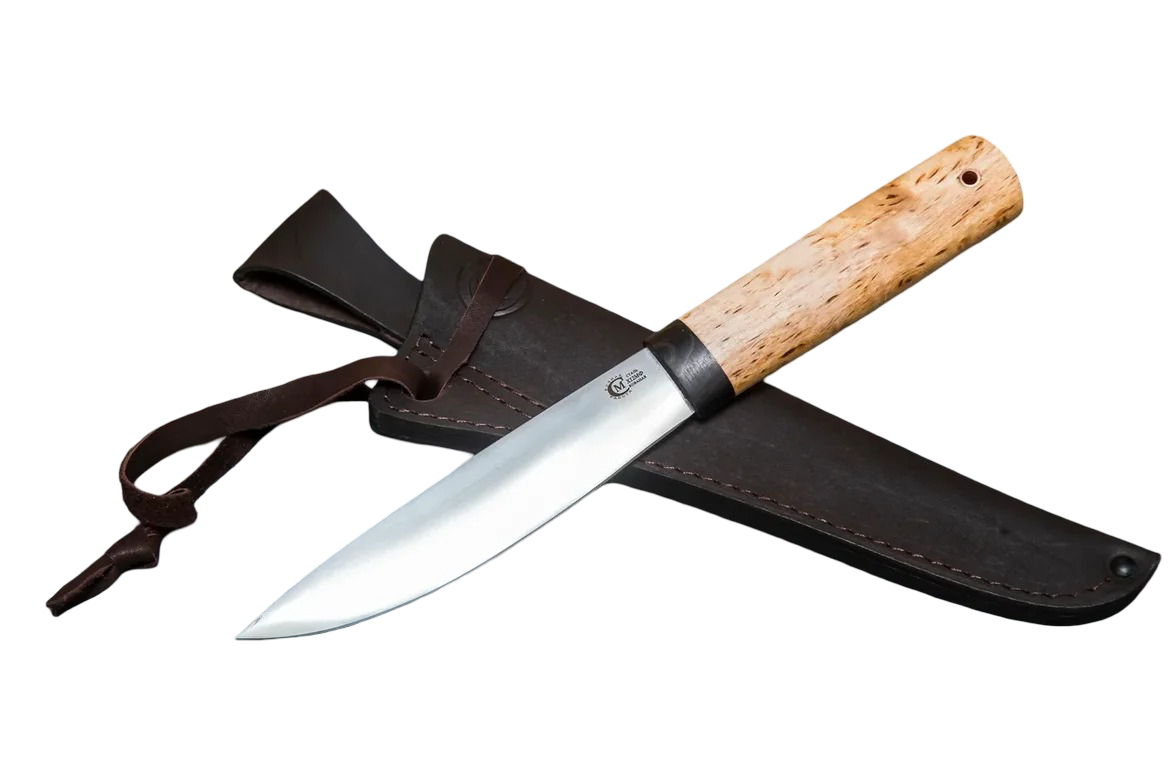 Нож ИП СЕМИНА Северный Соболь сталь Х12МФ кованный дол карельская береза - фото 1