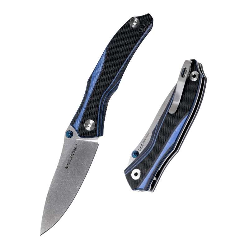 Нож складной Real Steel E802 Horus Black/blue G10 клинок 14C28N 9,4см - фото 1