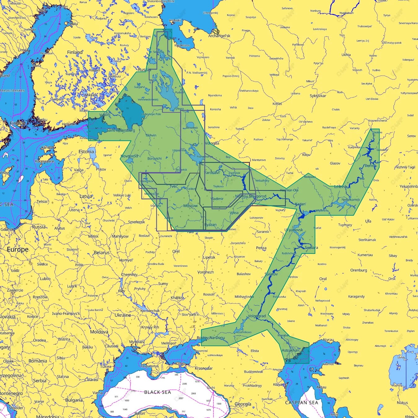 Карта для эхолота C-MAP MAX-N+RS-Y050 Внутренние водные пути Европейской части Р - фото 1
