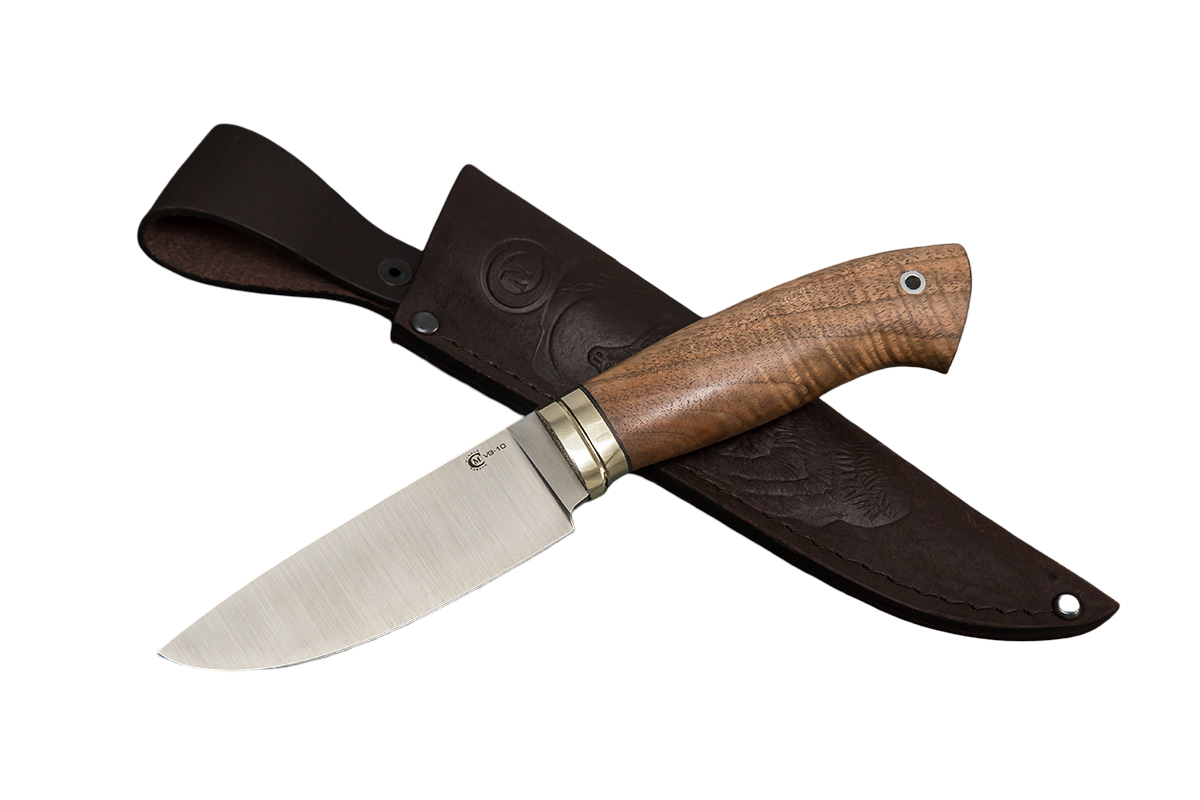 Нож ИП СЕМИНА Сокол сталь VG-10 литье мельхиор орех кап - фото 1