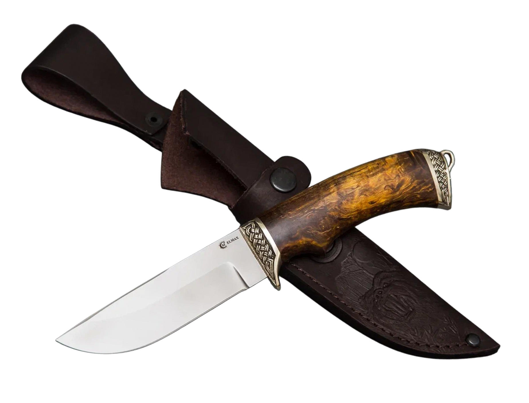 Нож ИП СЕМИНА Егерь сталь Elmax литье стаб карельская береза - фото 1