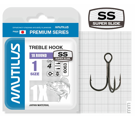 Крючок тройной Nautilus 1X Round Premium Series 6063SS № 1 (4шт) - фото 1