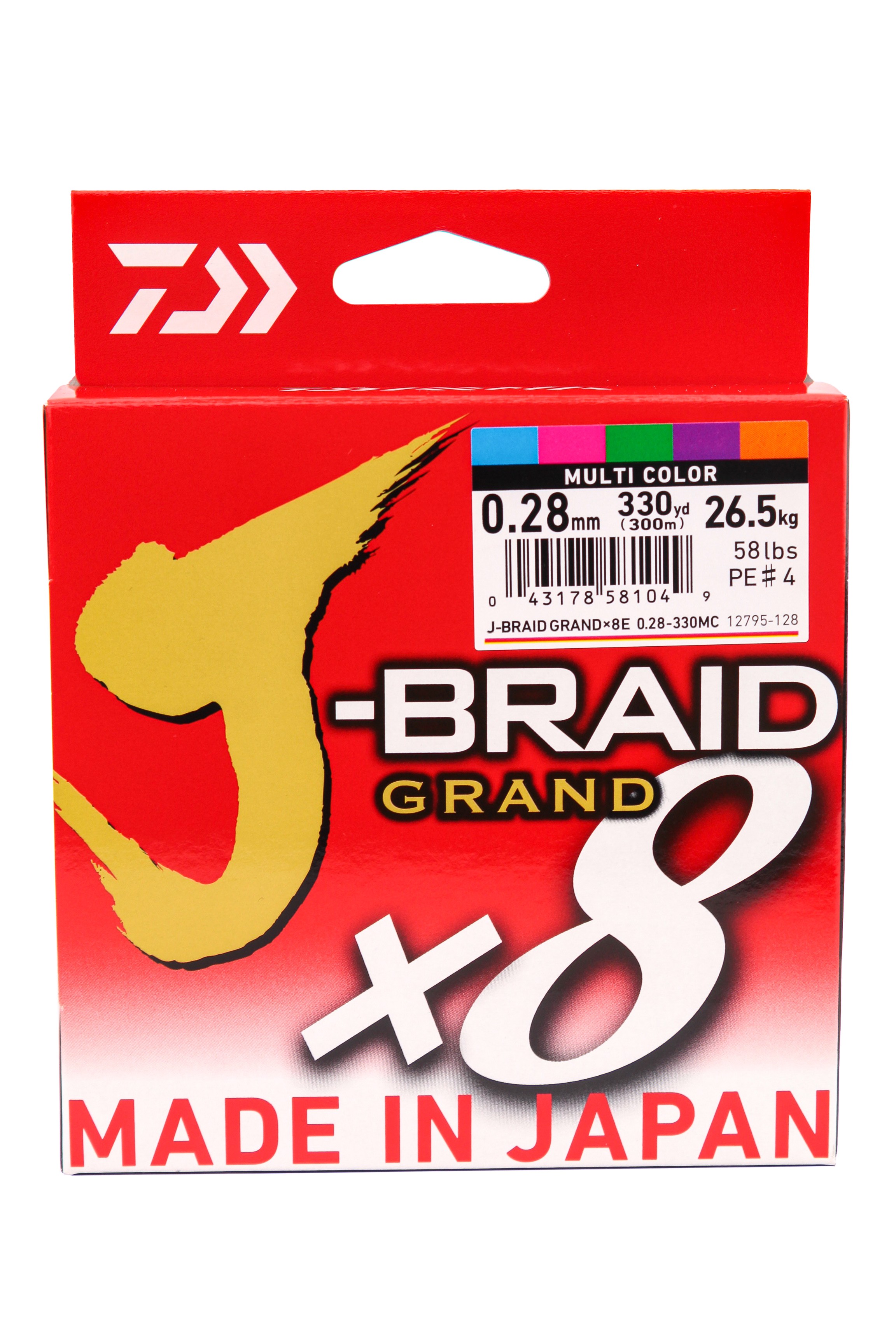 Шнур Daiwa J-Braid Grand X8E 0,28мм 300м multi color - фото 1