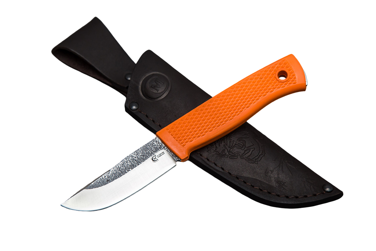 Нож ИП СЕМИНА Лесник ст.Х12МФ рук. Elastron след ковки оранжевый - фото 1