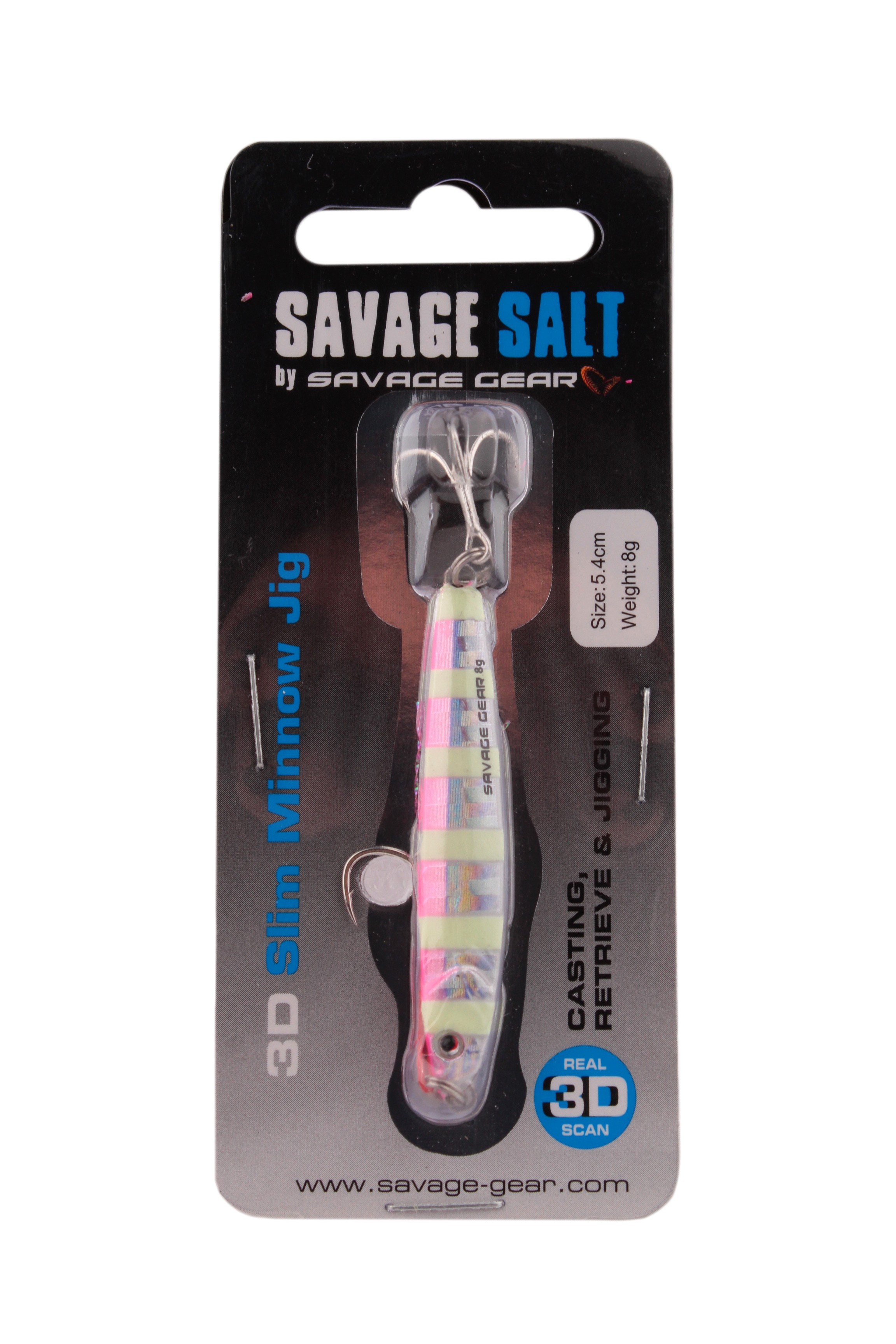 Пилькер Savage Gear 3D Slim Minnow Jig 8гр 5.4см Pink Zebra Glow - фото 1