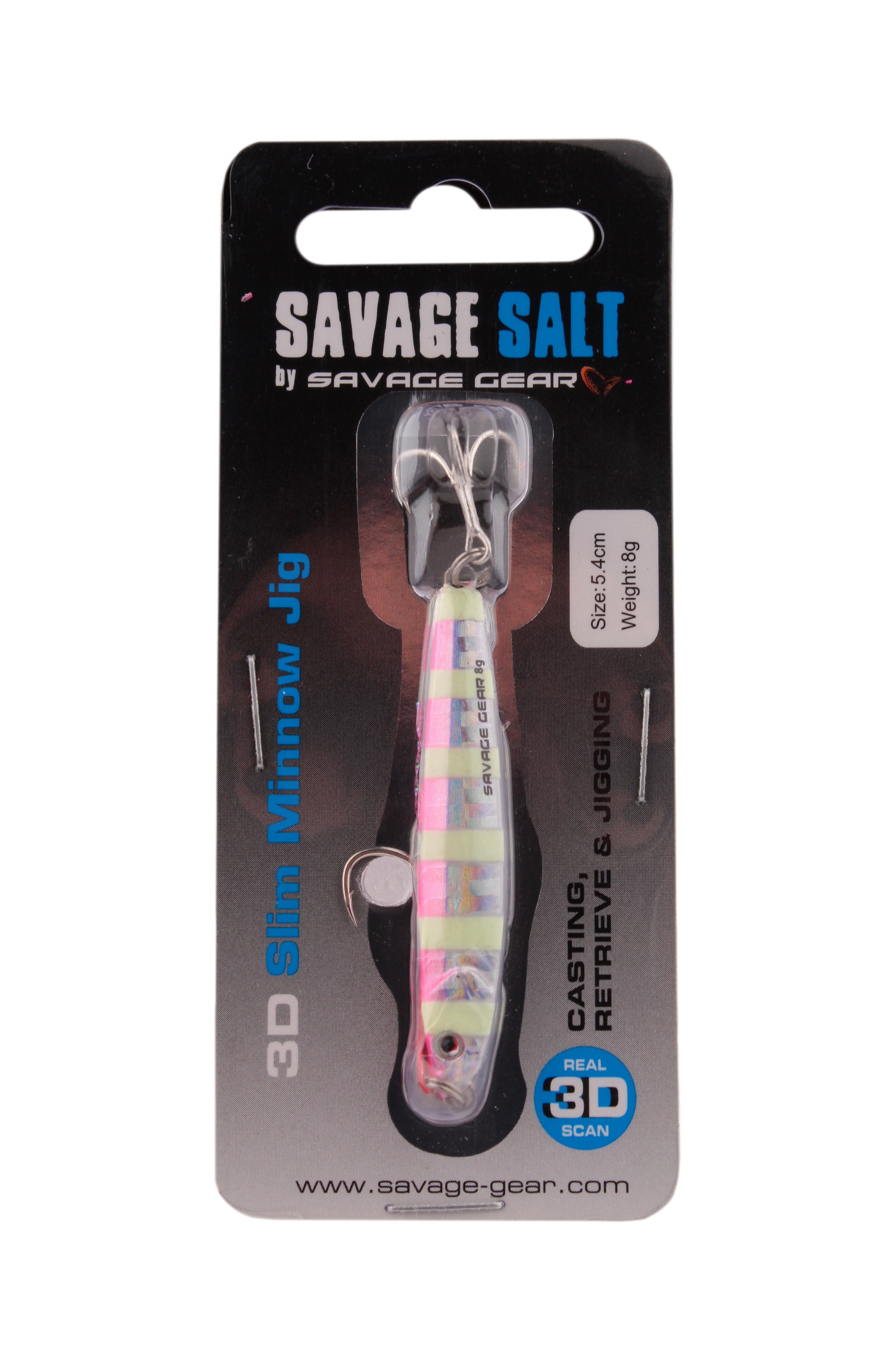 Пилькер Savage Gear 3D Slim Minnow Jig 8гр 5.4см Pink Zebra Glow - фото 1