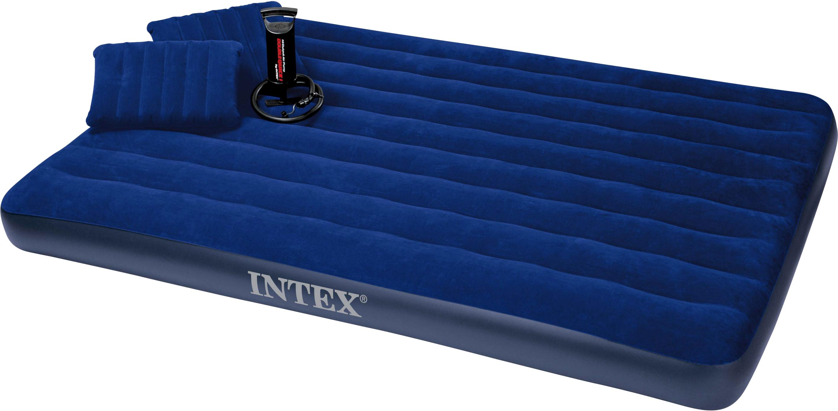 Матрас Intex надувной флок 152x203x25см с 2 подушками механический насос  - фото 1
