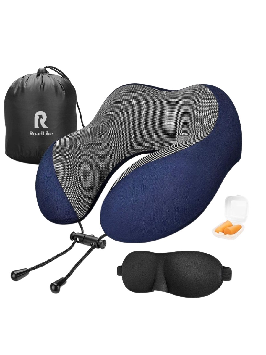Подушка RoadLike Travel kit с эффектом памяти синий - фото 1