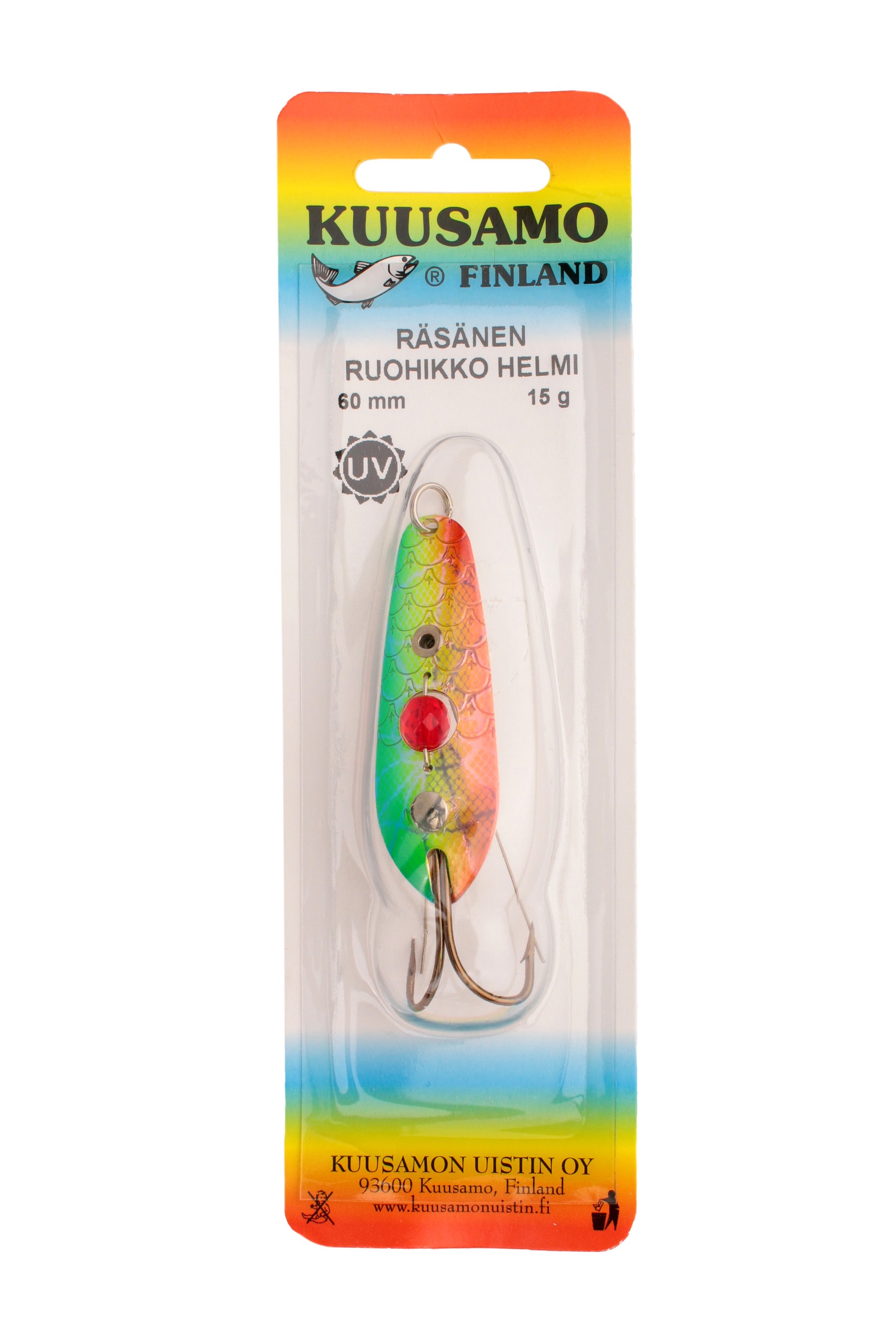 Блесна Kuusamo Rasanen бусина незацепляйка 60/15гр GR/FYe/R-S UV