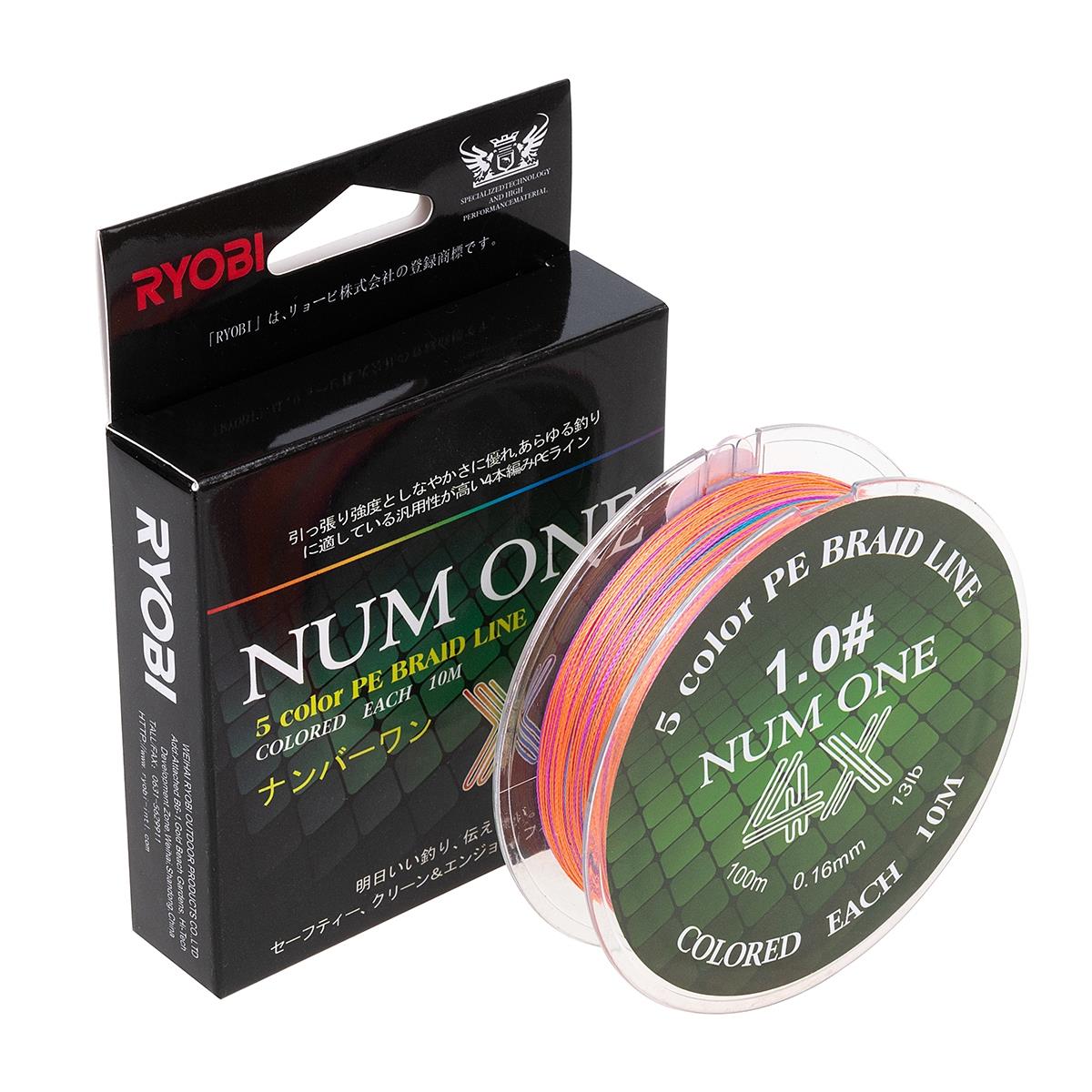МП Шнур NUM ONE PE4X-100M 1.0#/0,165 mm Multi Colour Ryobi - фото 1
