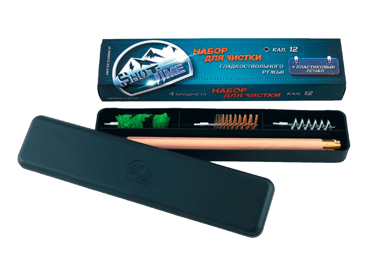 Набор для чистки ShotTime к12 деревянный шомпол+3 ерша пенал пластик - фото 1