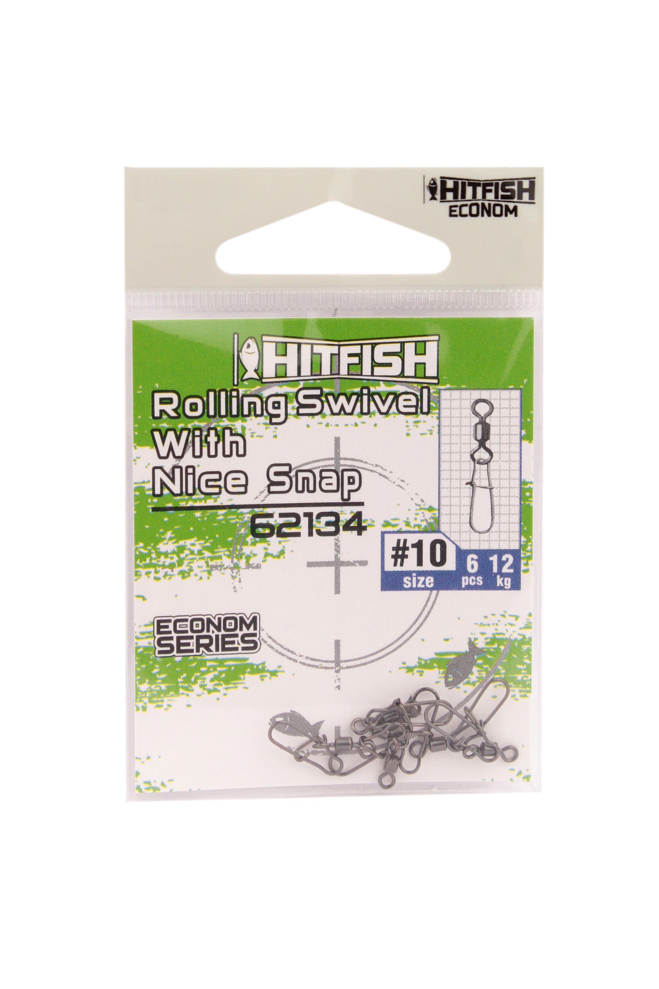 Вертлюг с застежкой Hitfish Econom series rolling swivel nicesnap 12кг уп.6шт - фото 1