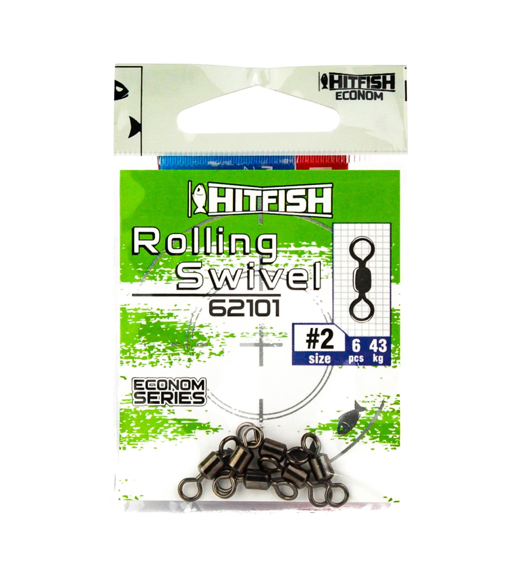 МП Вертлюг HITFISH Econom Series Rolling Swivel 62101- 2 (43 kg,) 6 pcs - фото 1