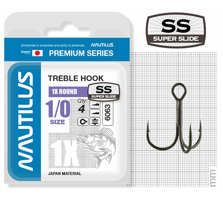 Крючок тройной Nautilus 1X Round Premium Series 6063SS № 1/0 (4шт) - фото 1