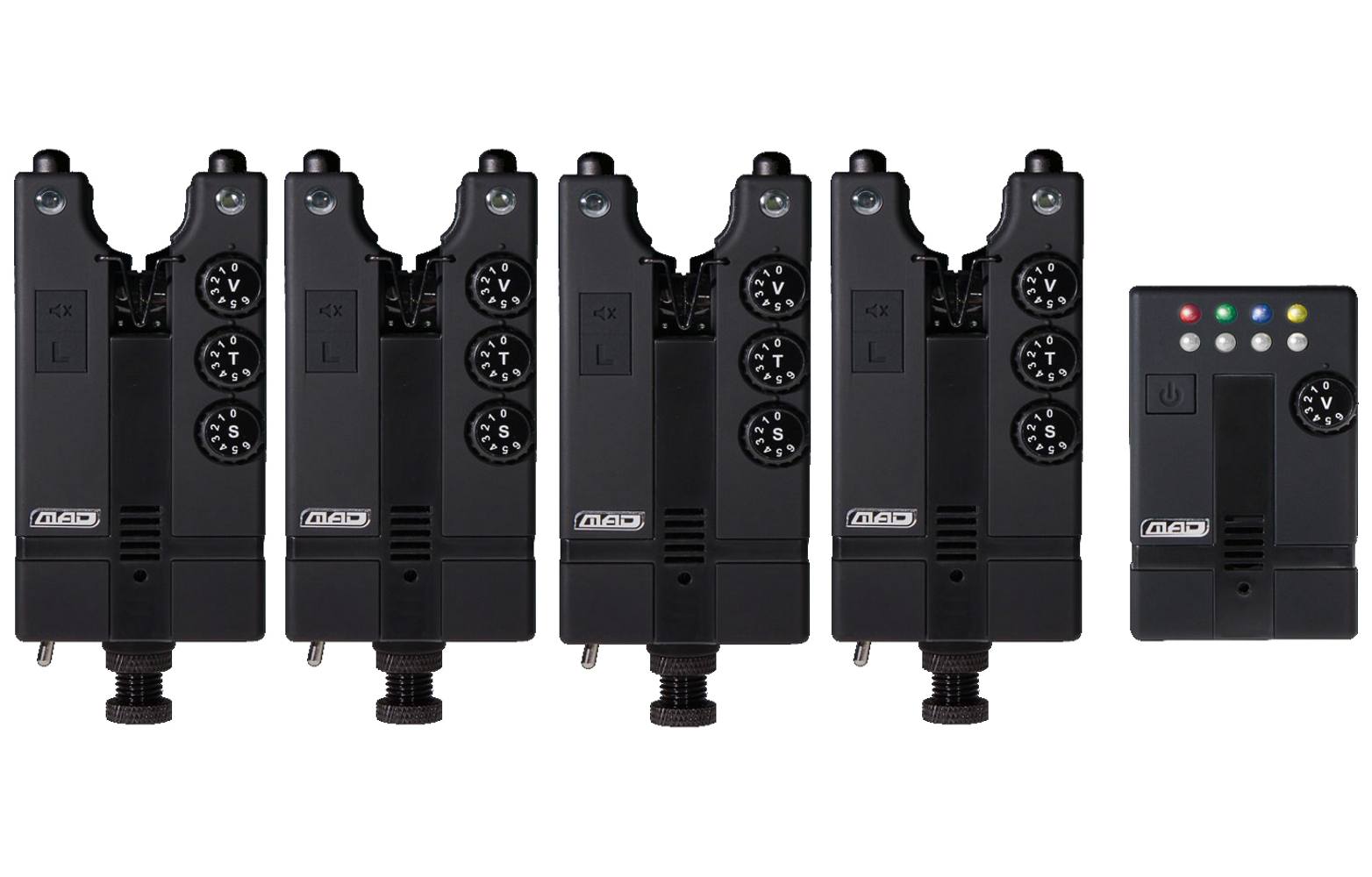 Набор сигнализаторов DAM Hi-t bite alarm set 4+1 blue/yellow/red/green - фото 1