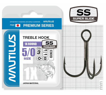Крючок тройной Nautilus 1X Round Premium Series 6063SS № 5/0 (3шт) - фото 1