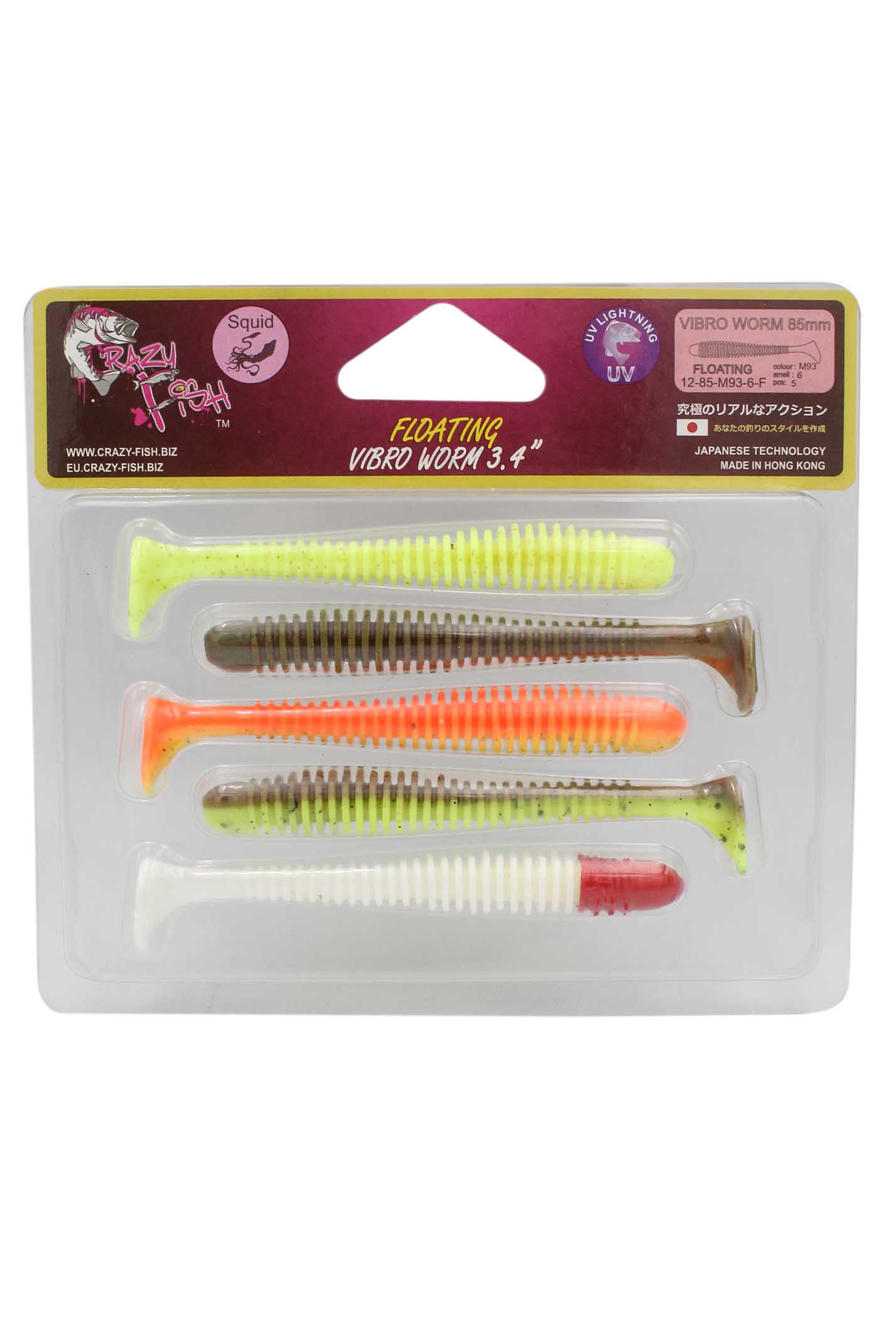 Приманка Crazy Fish Vibro worm 3,4" 12-85-M93-6F