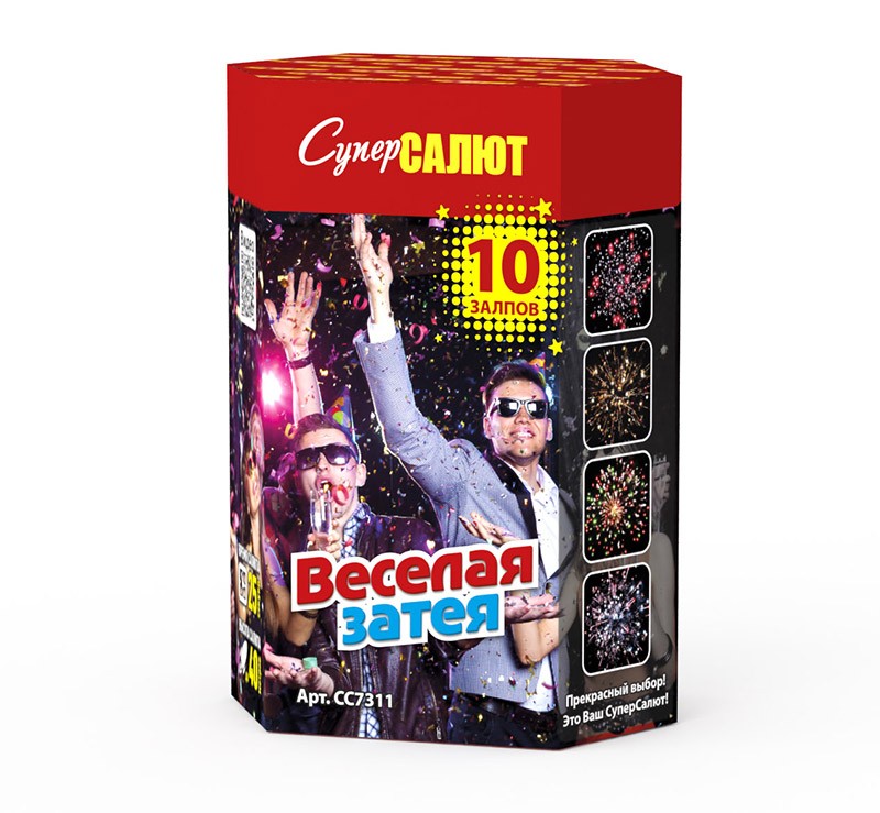 Батареи салютов Супер Салют Веселая затея 10 залпов 1/16//1 - фото 1