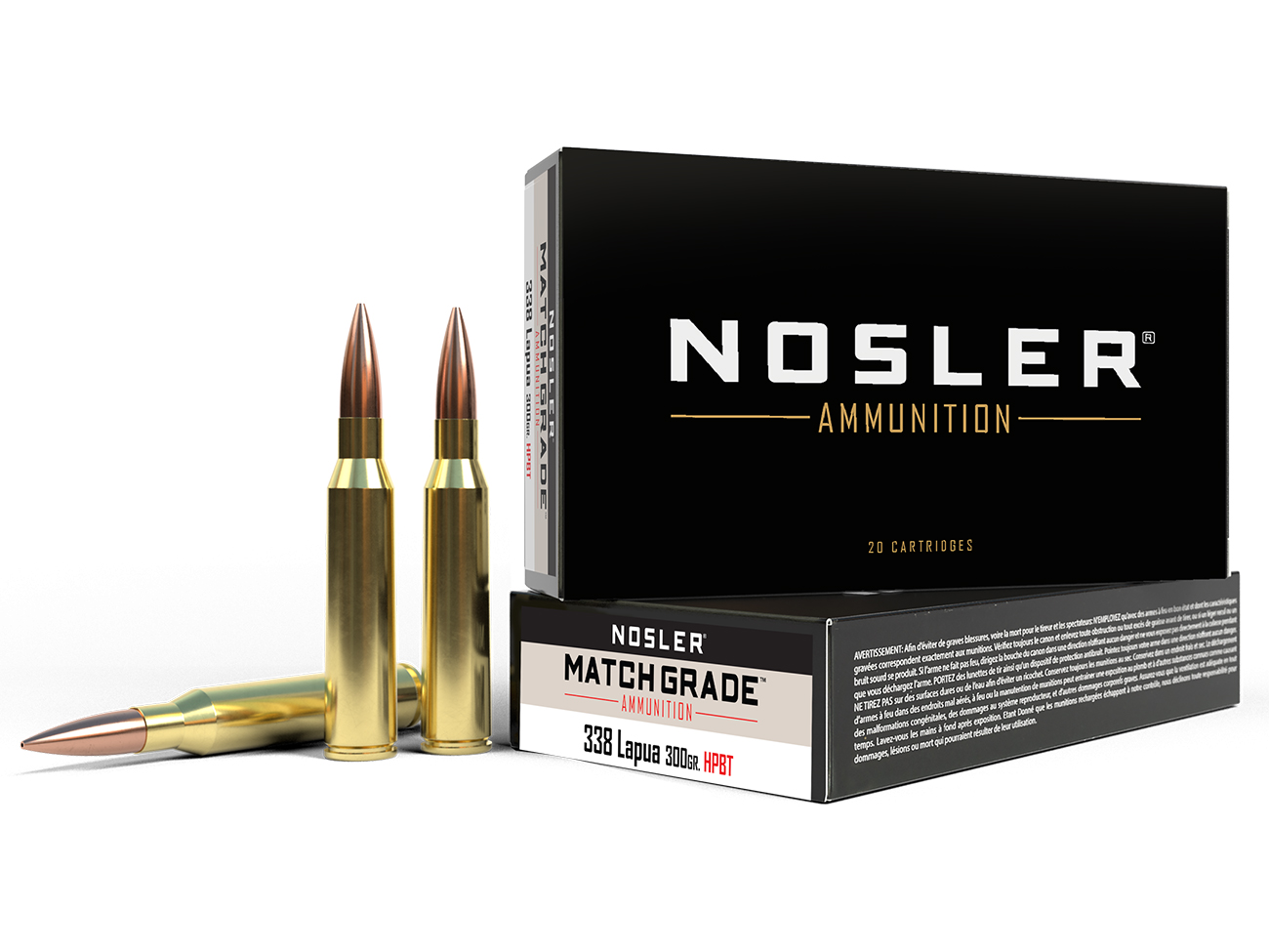 Патрон 338 Lapua Mag Nosler Match Grade HPBT 19,4г 1/20 - фото 1
