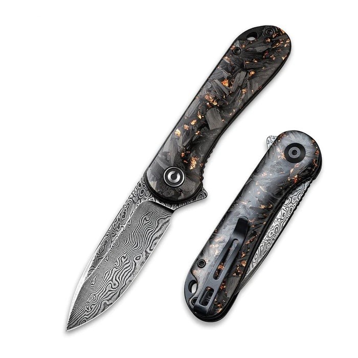 Нож Civivi Elementum Flipper Knife Carbon Fiber Handle (2.96" Damascus) copper - фото 1