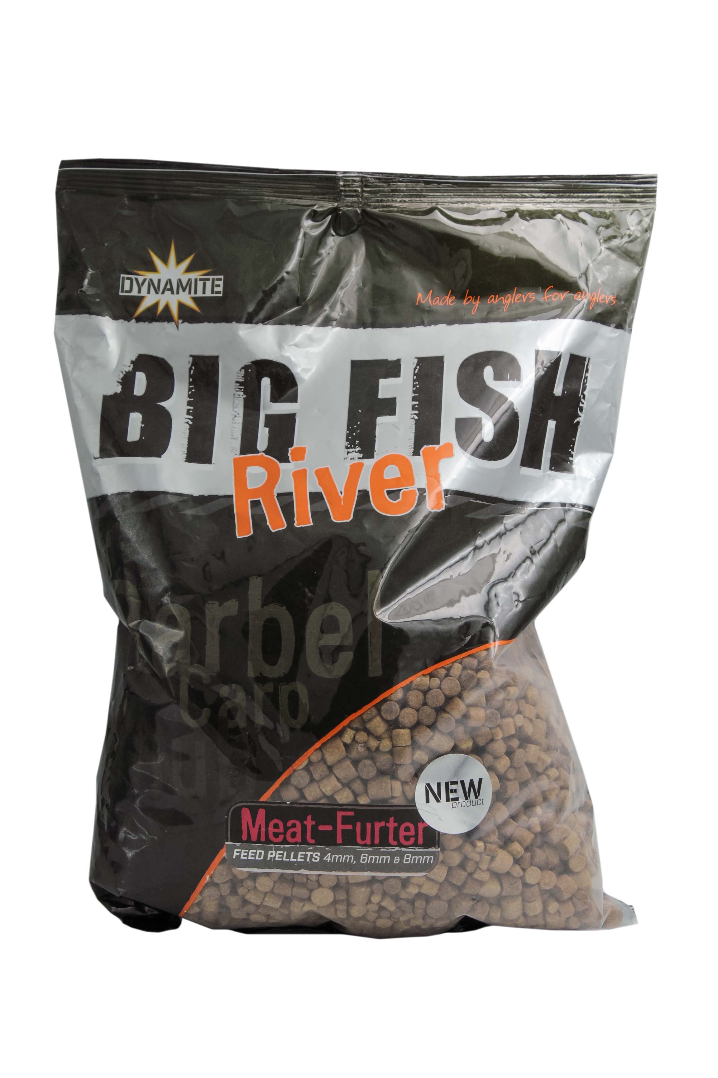 Пеллетс Dynamite Baits Big Fish river feed pellets meat furter 4/6/8мм 1,8кг - фото 1