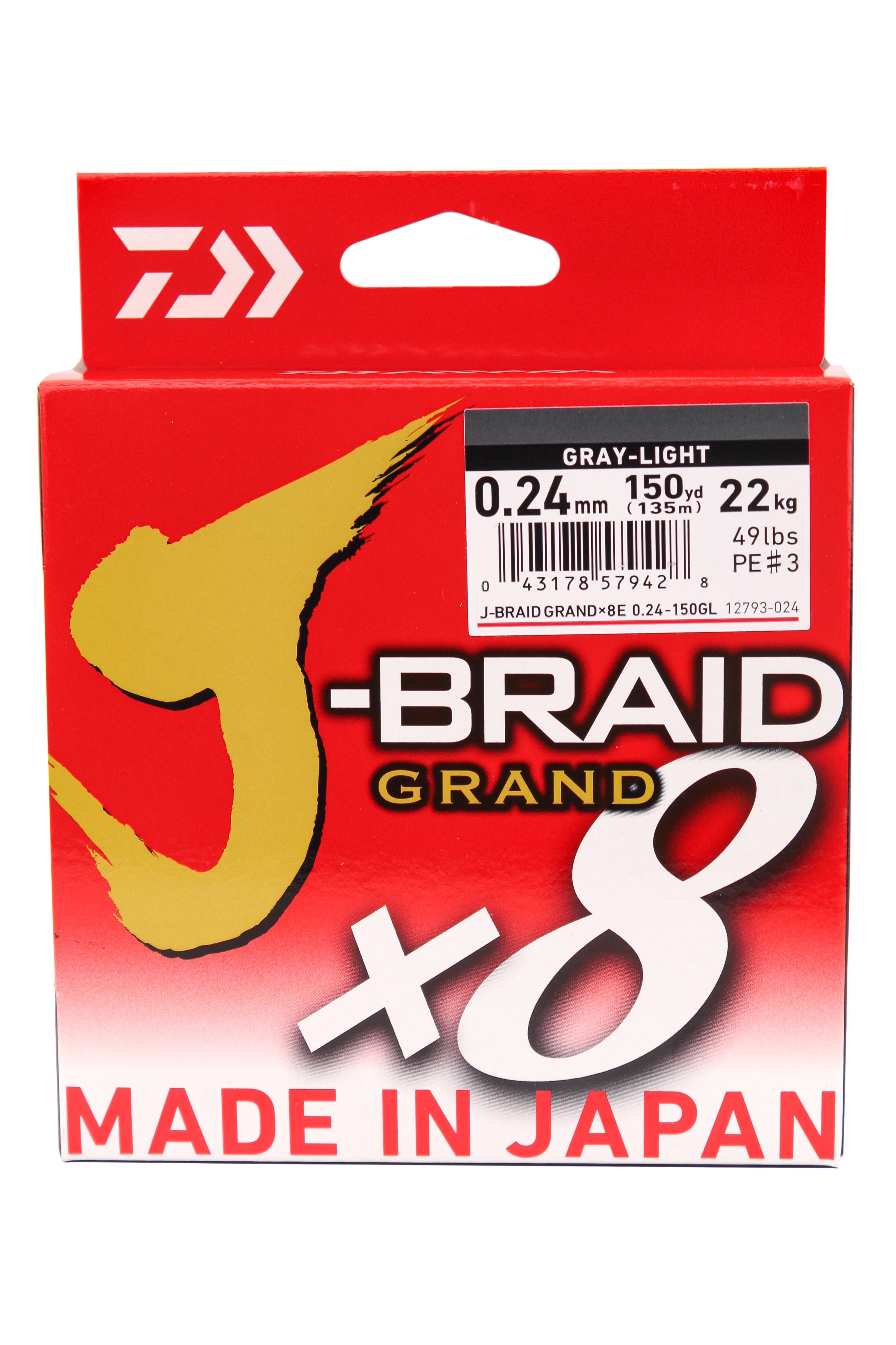 Шнур Daiwa J-Braid Grand X8 0,24мм 135м gray light - фото 1