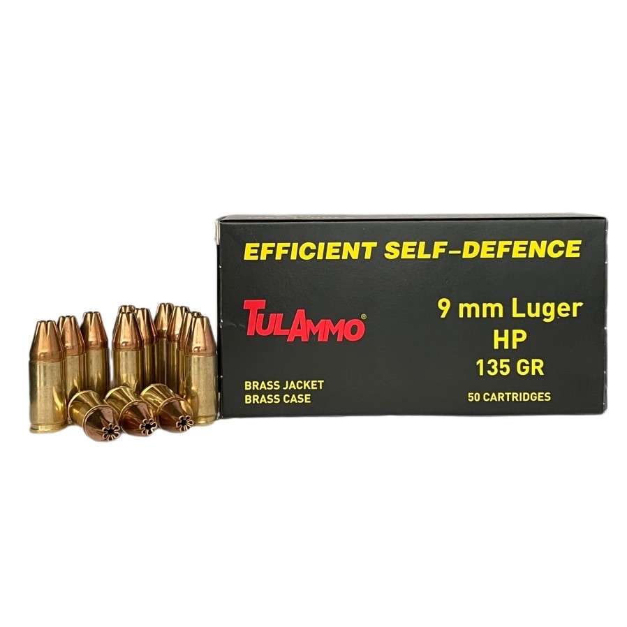 МП Патрон нарезной  пистолетный ТПЗ Luger 9х19 HP 135gr.лат./об.лат.  (50шт) - фото 1