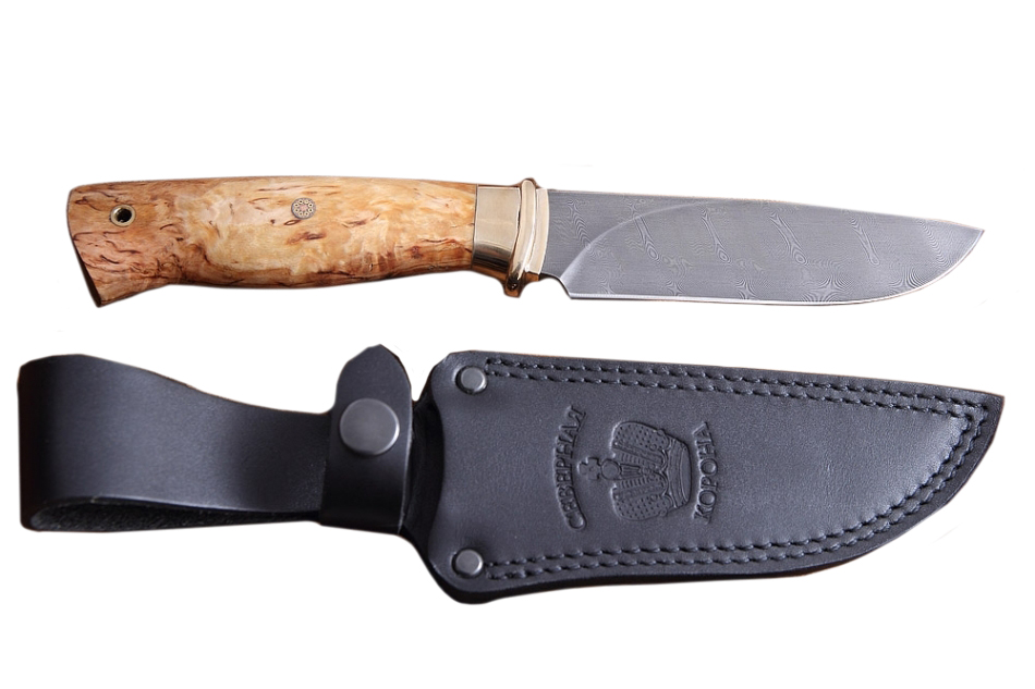 Нож Северная Корона Рысь дамасская сталь карельская береза - фото 1