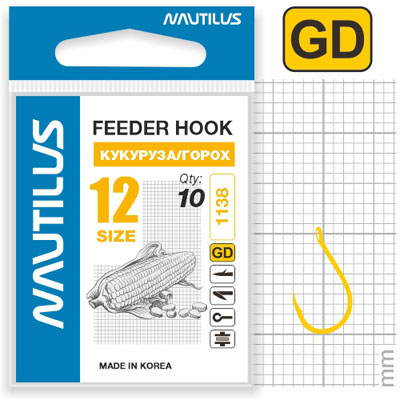 Крючок Nautilus Sting Feeder Кукуруза/горох S-1138GD №12 - фото 1