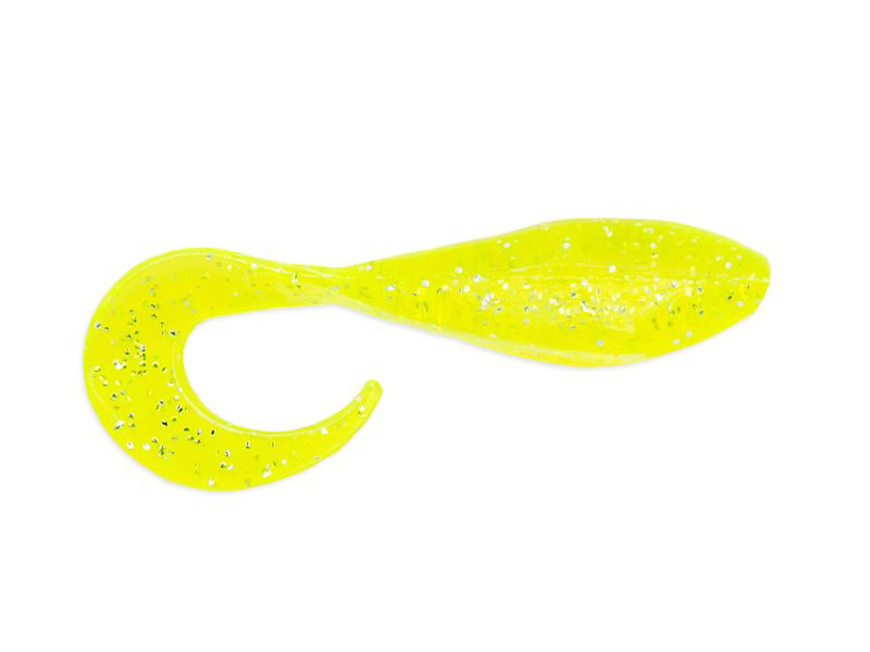 Приманка Bass Assassin Curly Shad 2&quot; Chartreuse Silver Glitter - фото 1
