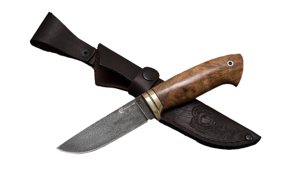 Нож ИП СЕМИНА Егерь кованая сталь XB-5 литье мельхиор орех кап - фото 1