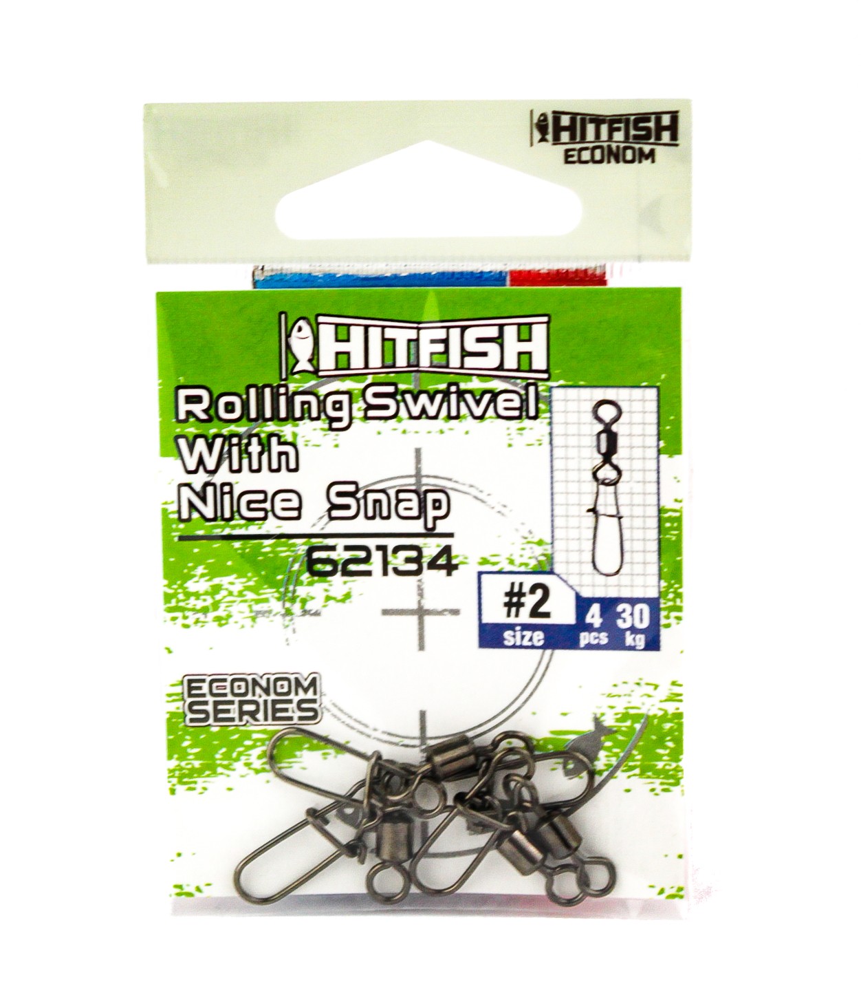 Вертлюг с застежкой Hitfish Econom series rolling swivel nicesnap 30кг уп.4шт - фото 1