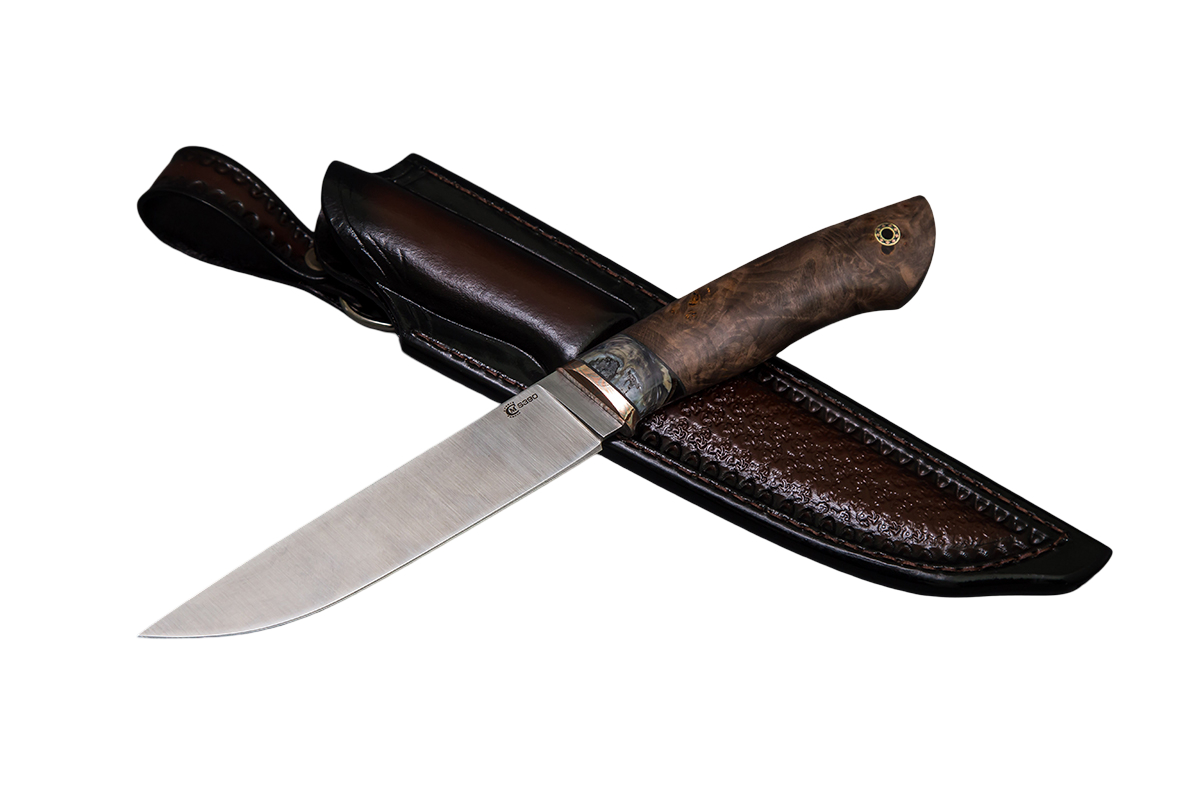 Нож ИП СЕМИНА Пантера ст S390 макумэ ганэ зуб мамонта мтаб кап клена фор ножны - фото 1