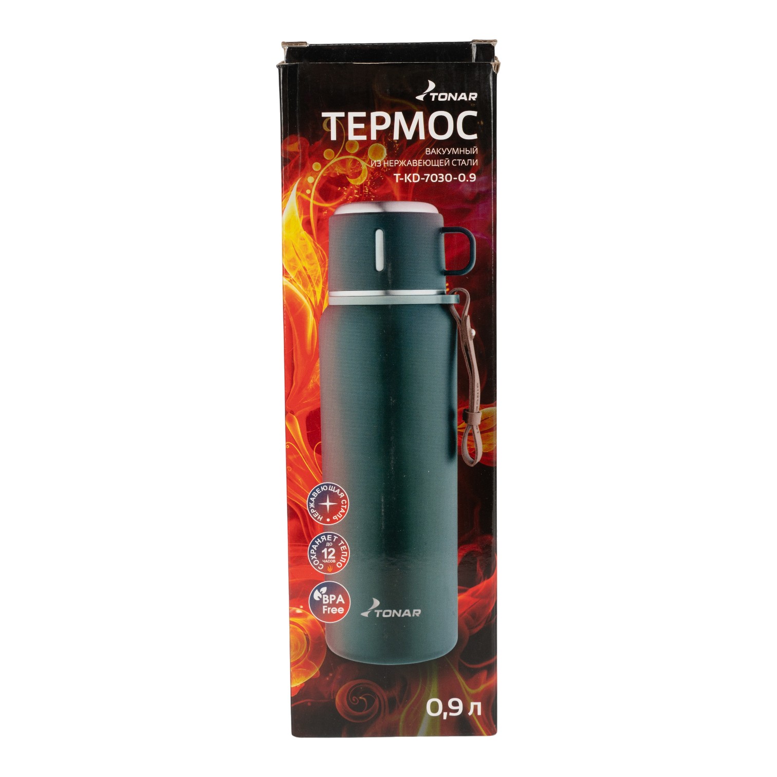 МП Термос (T-KD-7030-0.9) 900ML хаки (пробка-ситечко, крышка-кружка, ремешок) TO - фото 1