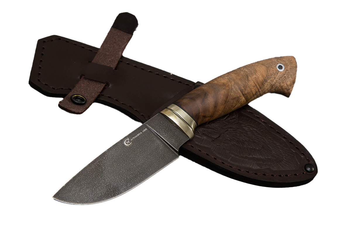 Нож ИП СЕМИНА Разделочный кованая сталь XB-5 литье мельхиор орех кап - фото 1