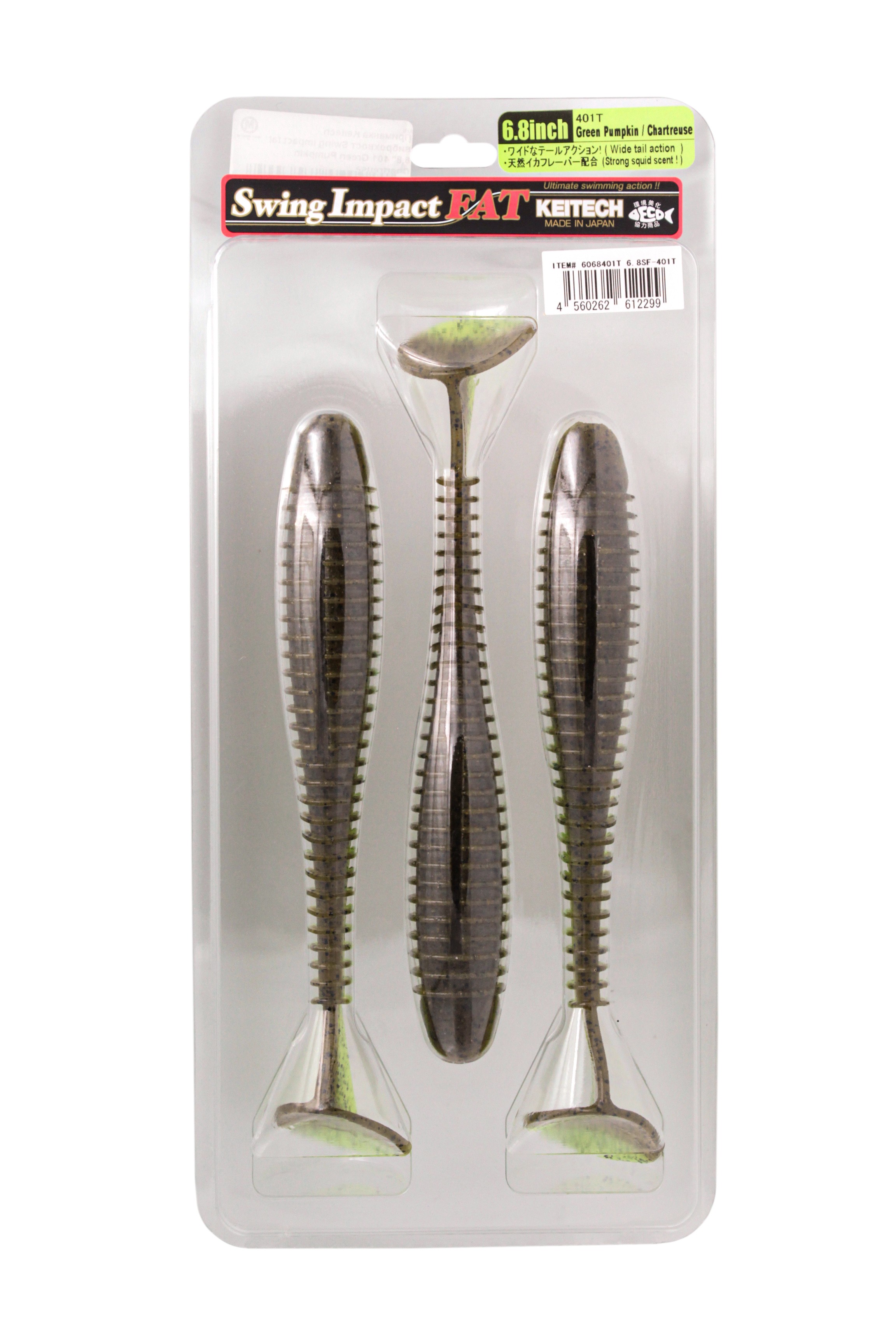 МП Приманка Keitech виброхвост Swing impact fat 6,8" 401 Green Pumpkin Chartreus - фото 1